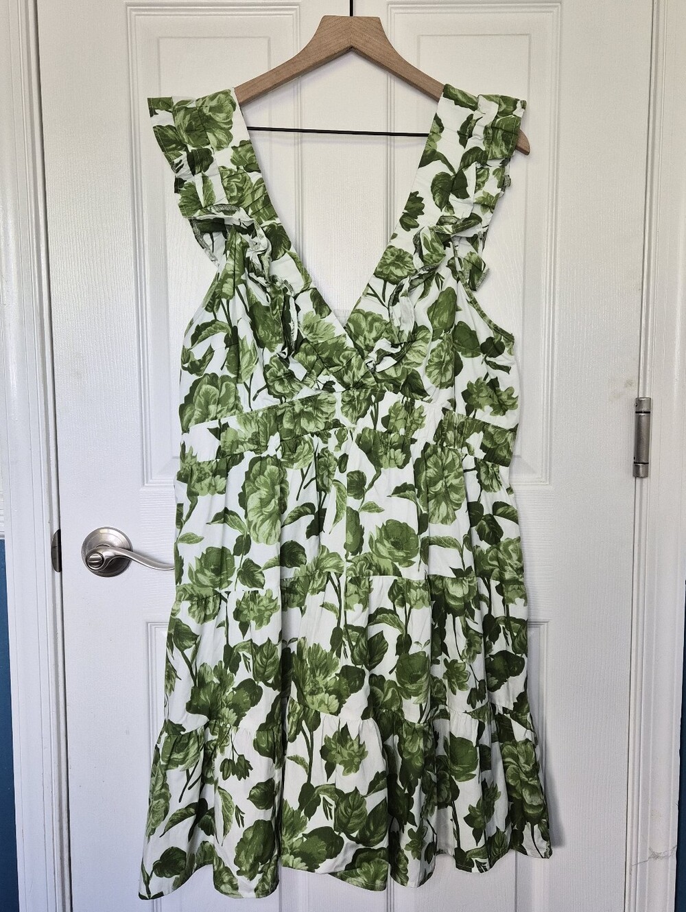Abercrombie & Fitch Floral Ruffle Mini Sundress Women's XL Green Cottagecore - Picture 3 of 13